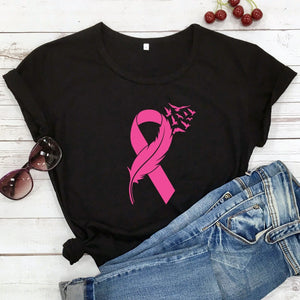 Womens Pink Ribbon Feather & Birds Flying BCA T-Shirt