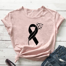 Load image into Gallery viewer, Womens Pink Ribbon Feather &amp; Birds Flying BCA T-Shirt