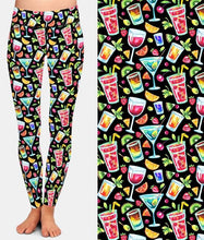 Load image into Gallery viewer, Ladies 3D Watercolour Tropical Cocktails Printed Leggings