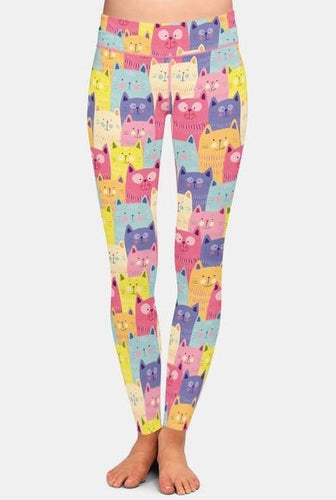 Ladies Cute Colourful Cats Patterned Leggings