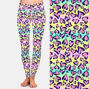 Ladies Colourful Pastel Leopard Hearts Printed Leggings