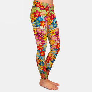 Ladies 3D Colourful Flowers Digital Printed Leggings
