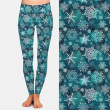 Carica l&#39;immagine nel visualizzatore di Gallery, Ladies Beautiful 3D Teal Christmas Snowflakes Printed Leggings