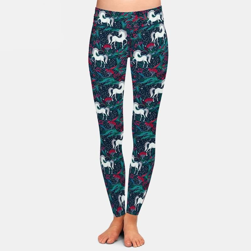 Ladies Unicorns & Christmas Plants & Berries Printed Leggings