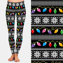 Load image into Gallery viewer, Womens Colourful Christmas Lights &amp; Snowflakes Printed Leggings