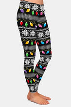 Cargar imagen en el visor de la galería, Womens Colourful Christmas Lights &amp; Snowflakes Printed Leggings