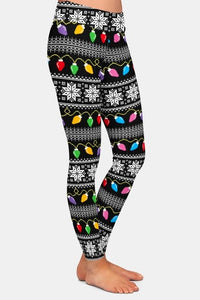 Womens Colourful Christmas Lights & Snowflakes Printed Leggings