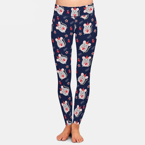 Ladies 3D Happy New Year Cute Mouse With Candy Printed Leggings