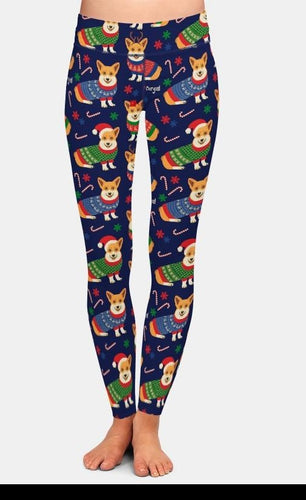 Ladies 3D Christmas Corgis Printed Leggings