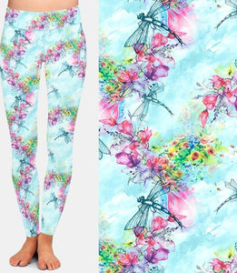 Ladies Dragonflies & Flowers Printed Leggings