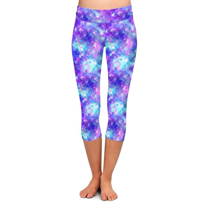 Ladies Blue/Purple Galaxy Printed Capri Leggings