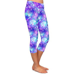 Ladies Blue/Purple Galaxy Printed Capri Leggings