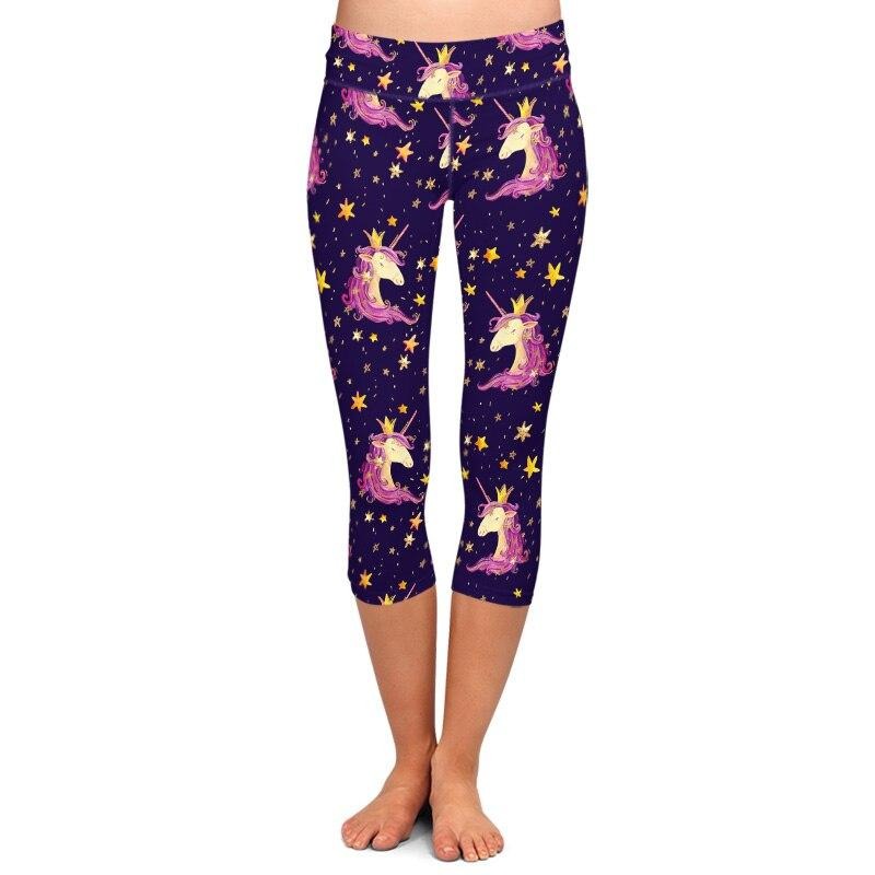 Ladies 3D Unicorns & Stars Digital Printed Capri Leggings