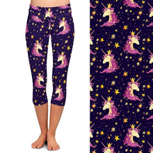 Laden Sie das Bild in den Galerie-Viewer, Ladies 3D Unicorns &amp; Stars Digital Printed Capri Leggings