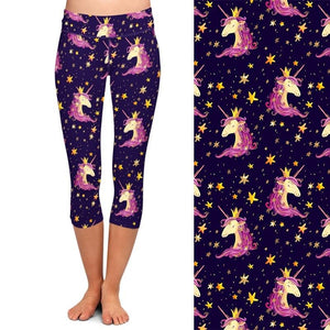 Ladies 3D Unicorns & Stars Digital Printed Capri Leggings