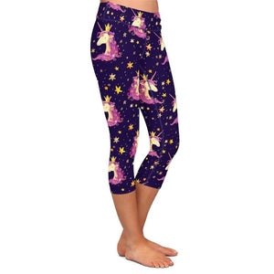 Ladies 3D Unicorns & Stars Digital Printed Capri Leggings