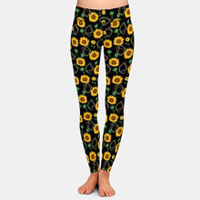 Load image into Gallery viewer, Ladies Gorgeous Gold Polygon &amp; Watercolour Sunflowers Printed Leggings