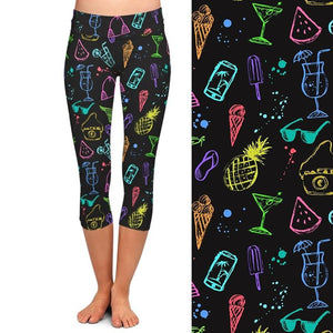 Ladies Summer Fun Style Printed Capri Leggings
