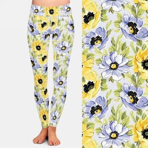 Ladies Beautiful Watercoloured Flower Printed Leggings