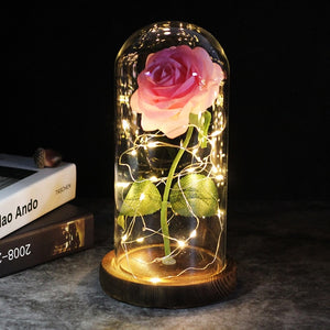LED Enchanted Galaxy Roses With Fairy String Lights In Dome