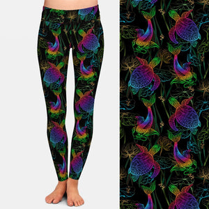 Ladies Gorgeous Rainbow Sea Turtles & Fish Designed Leggings