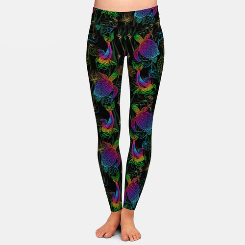 Ladies Gorgeous Rainbow Sea Turtles & Fish Designed Leggings