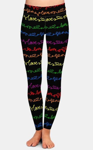 Ladies Love Words & Hearts Handwritten Printed Leggings