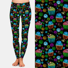 Laden Sie das Bild in den Galerie-Viewer, Ladies Halloween Cupcakes &amp; Party Sweets Printed Leggings