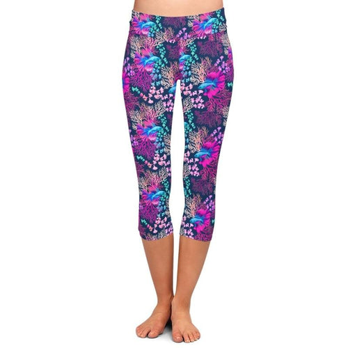 Ladies Beautiful Summer 3D Rainbow Fish Printed Capri Leggings