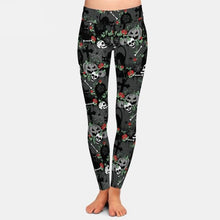 Load image into Gallery viewer, Ladies Gothic Graveyard, Red Roses, Pumpkins &amp; Cats Printed Leggings