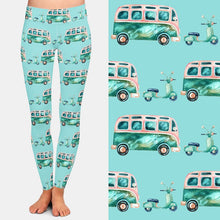 Laden Sie das Bild in den Galerie-Viewer, Ladies Watercolour Motorcycles &amp; Cars Printed Leggings