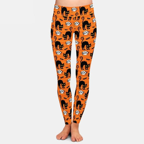 Ladies 3D Halloween Black Cats Printed Leggings