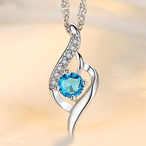 Lovely 925 Sterling Silver Crystal Zircon Heart Pendant Necklace - Length 45CM