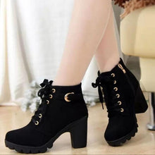 Load image into Gallery viewer, Womens Solid Coloured Lace-up Fashion Boots With Heel