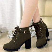 Load image into Gallery viewer, Womens Solid Coloured Lace-up Fashion Boots With Heel