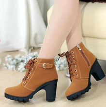 Load image into Gallery viewer, Womens Solid Coloured Lace-up Fashion Boots With Heel