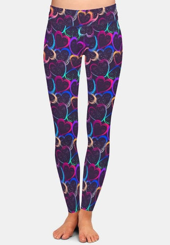 Ladies Valentine's Day Colourful Hearts Printed Leggings