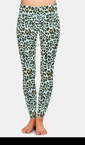 Ladies HOT Blue/Gold 3D Leopard Printed Leggings