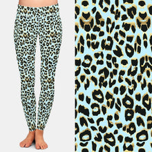 Load image into Gallery viewer, Ladies HOT Blue/Gold 3D Leopard Printed Leggings