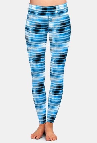 Ladies Blue Watercolour Lines Patterned Leggings