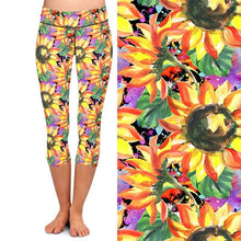 Charger l&#39;image dans la galerie, Ladies Assorted 3D Watercolour Sunflower Design Printed Capri Leggings