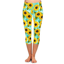 Load image into Gallery viewer, Ladies Assorted 3D Watercolour Sunflower Design Printed Capri Leggings