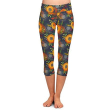 Load image into Gallery viewer, Ladies Assorted 3D Watercolour Sunflower Design Printed Capri Leggings