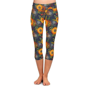Ladies Assorted 3D Watercolour Sunflower Design Printed Capri Leggings