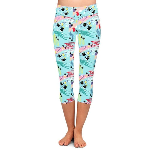 Ladies Fashion Graffiti Printed Capri Leggings