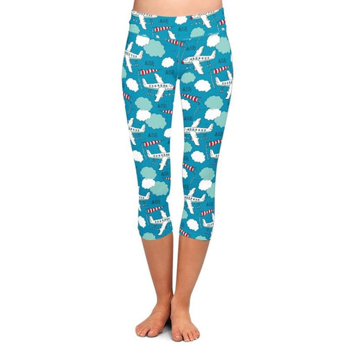 Ladies 3D Printed Planes Capri Leggings