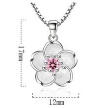 Charger l&#39;image dans la galerie, Beautiful 925 Sterling Silver Flower Necklaces With Pink Or Purple Crystal Zircon - Length 45CM