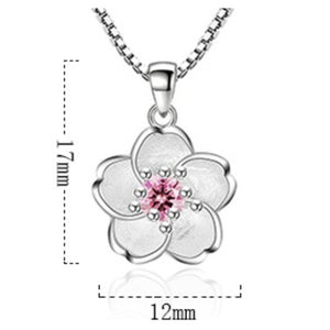 Beautiful 925 Sterling Silver Flower Necklaces With Pink Or Purple Crystal Zircon - Length 45CM