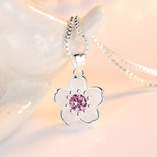 Load image into Gallery viewer, Beautiful 925 Sterling Silver Flower Necklaces With Pink Or Purple Crystal Zircon - Length 45CM