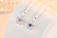 Laden Sie das Bild in den Galerie-Viewer, Beautiful 925 Sterling Silver Flower Necklaces With Pink Or Purple Crystal Zircon - Length 45CM